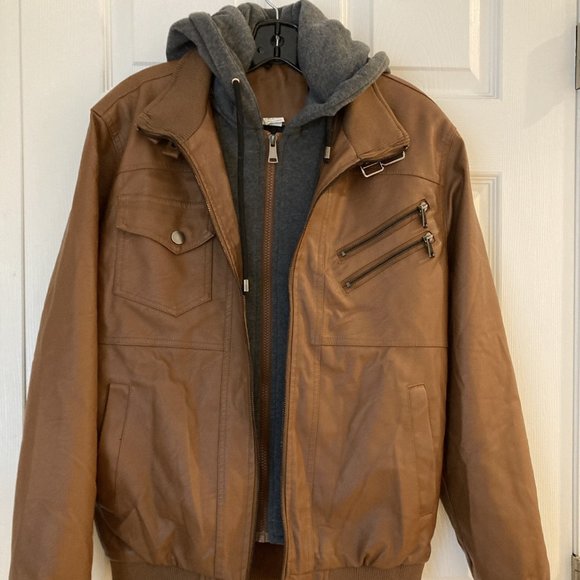 PU Leather Jacket with removable hood for men. NWT. - Picture 2 of 14